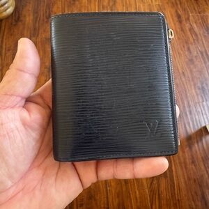 Louis Vuitton Blue Textured Leather Card Holder , wallet navy blue